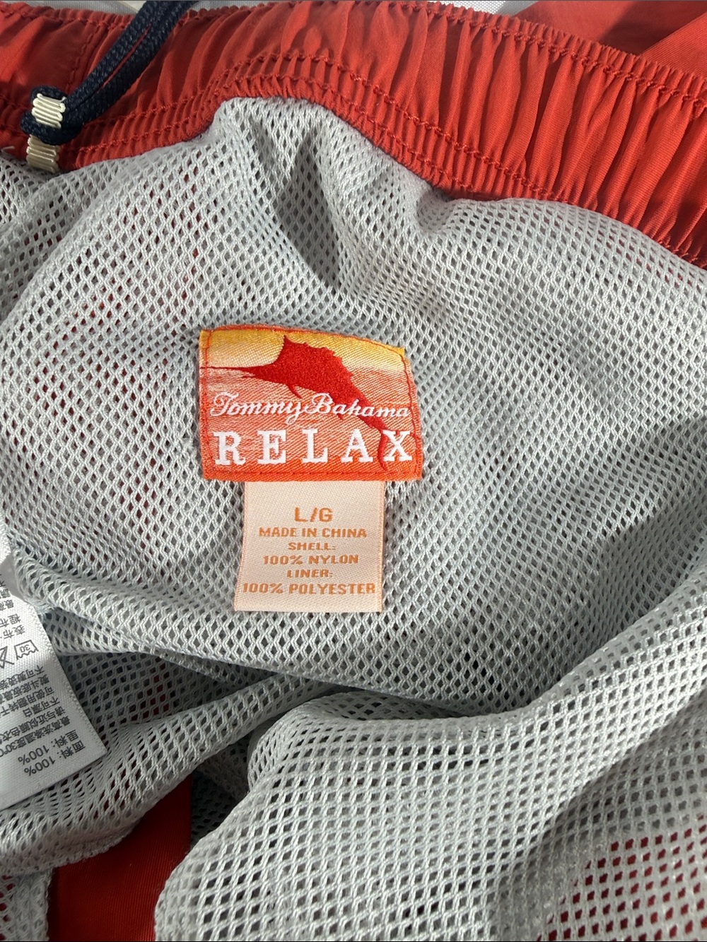 Tommy Bahama Men's orange Relax Swim Trunks with Black Drawstring - Picture 6 of 9